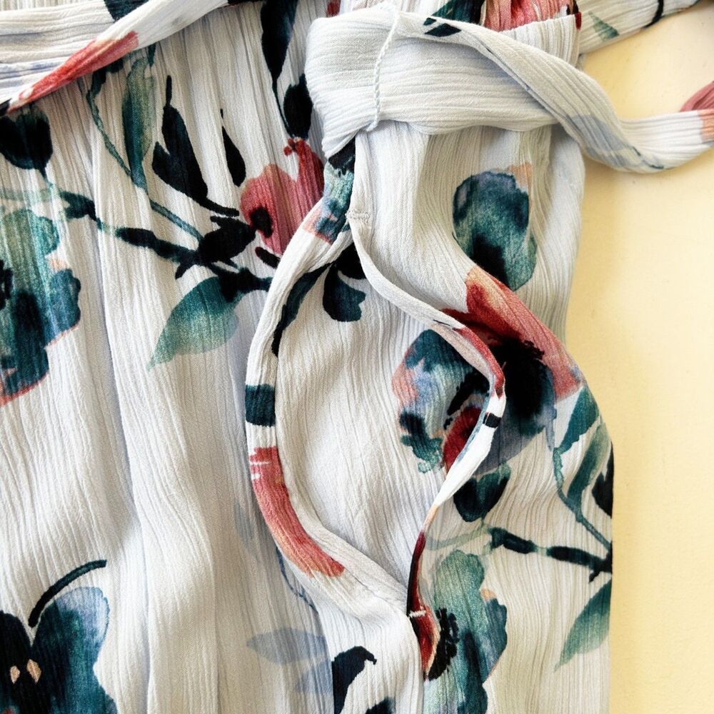 NWOT J. Jill Watercolor Floral Midi Dress in Blue (L) Short Sleeve Ruffled Hem - Picture 9 of 13